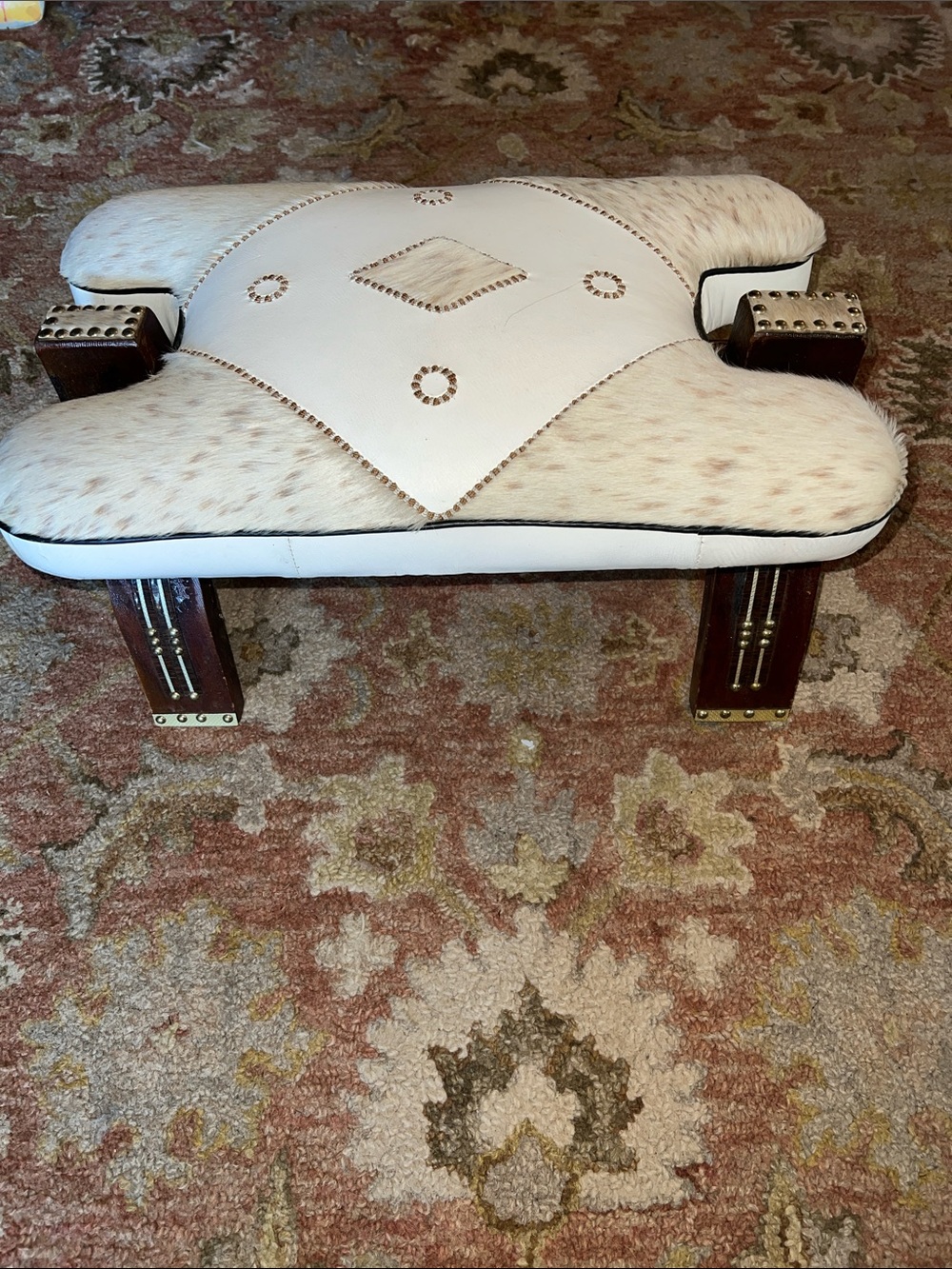Vintage Stool, Footstool, Camel Bench, Camel Saddle Foot Stool, Solid Wood, 1970